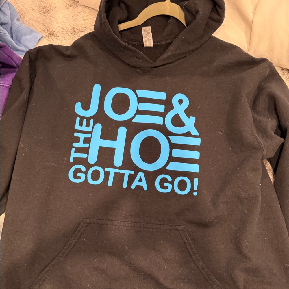 Black Hoodie with Blue Graphic Text